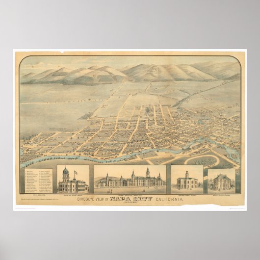 ナパ、カリフォルニア州。パノラママップ(0684A) ポスター (正面)