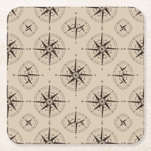 ナビゲーションコンパスパターン スクエアペーパーコースター (正面)