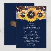 ナビーブルーのひまわりがテーマのログハウススタイルのウェディング 招待状 (正面/裏面)