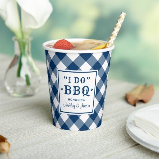 ナビーブルーの「I do」 BBQ カスタム ウェディング モノグラム 紙コップ (インサイチュ)