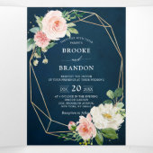 ナビ ブラッシュ プリティ ピンク フローラル ボタニカル ウェディング 三つ折り案内状 (内部中)