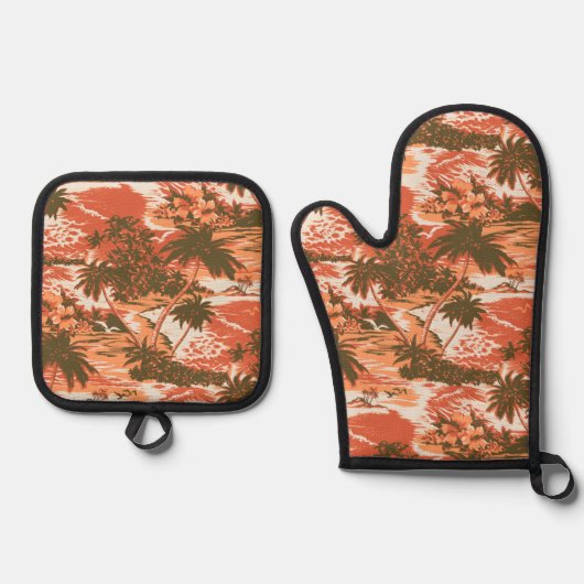 ナピリ湾ハワイアンアイランドシーニックコーラル 鍋つかみ&鍋敷きセット (正面)