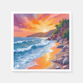 ナピリ・ベイのサンセット マウイ ハワイ 絵画 スタンダードカクテルナプキン
