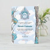 ナブラトリドゥルガプジャお祝いスカイブルーバタフライ 招待状 (スタンド正面)