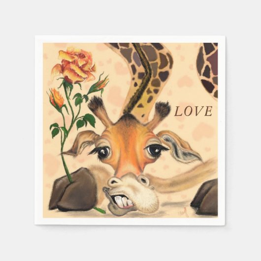 ナプキおもしろいンズキリンとバラ-カスタム文字 スタンダードカクテルナプキン (正面)