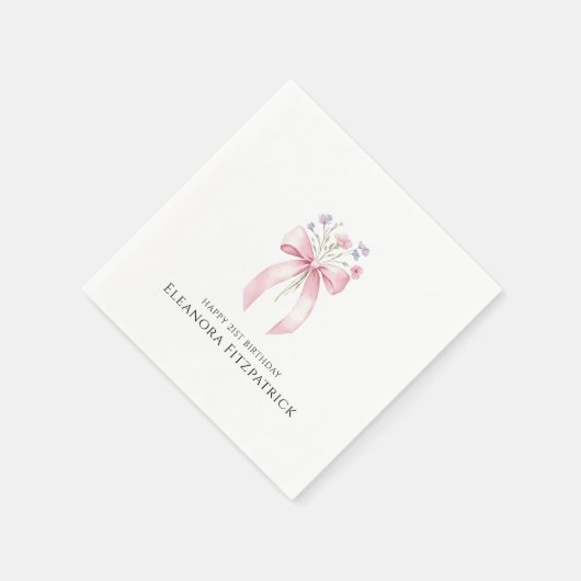 ナプキパーソナライズされたンス21thバースデーボウワイルドフラワー スタンダードカクテルナプキン (角)