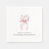 ナプキパーソナライズされたンス50誕生日ボウワイルドフラワー スタンダードカクテルナプキン (正面)