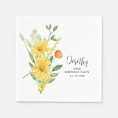 ナプキパーソナライズされたンス90誕生日イエローフローラ スタンダードカクテルナプキン (正面)
