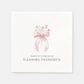 ナプキパーソナライズされたンス90th誕生日ボウワイルドフラワー スタンダードカクテルナプキン (正面)