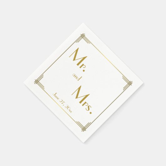 ナプキンを結婚する素晴らしいGatsbyの金ゴールドのアールデコ スタンダードカクテルナプキン (角)