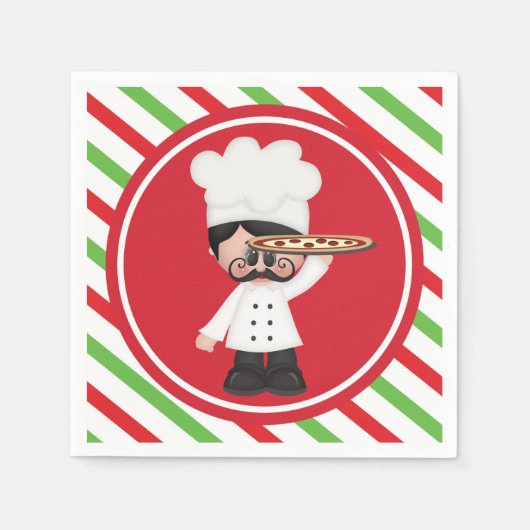 ナプキンイタリアンを添えた料理おもしろいシェフのピザ スタンダードカクテルナプキン (正面)