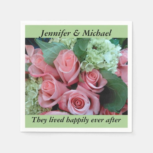 ナプキンウェディングレセプションパーソナライズピンクのバラ スタンダードカクテルナプキン (正面)