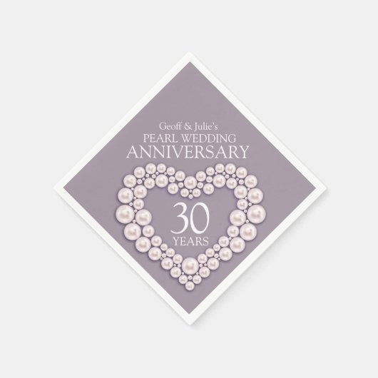 ナプキンスと結婚いうパール30周年記念ハート スタンダードランチョンナプキン (角)