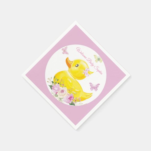 ナプキンスパーソナライズされたガールラバーダック赤ちゃんシャワー スタンダードカクテルナプキン (角)
