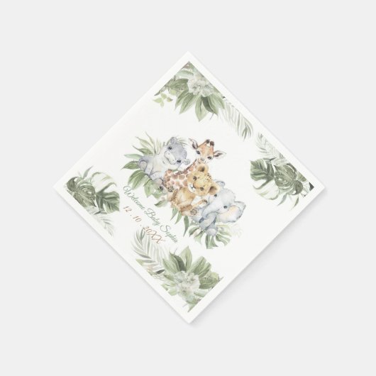 ナプキンスパーソナライズされたサファリベイビーシャワーアイディア スタンダードカクテルナプキン (角)