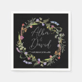 ナプキンス結婚ズ名ワイルドフラワーフローラダーク スタンダードカクテルナプキン (正面)