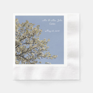 ナプキンス、パーソナライズ、白い花 縁ありカクテルナプキン