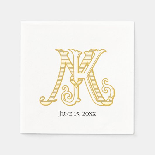 ナプキンスKMモノグラムまたはMKモノグラム スタンダードカクテルナプキン (正面)