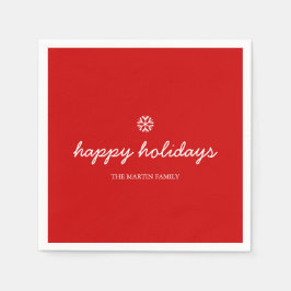 ナプキンハッピーホリデーズスクリプトレッド スタンダードカクテルナプキン