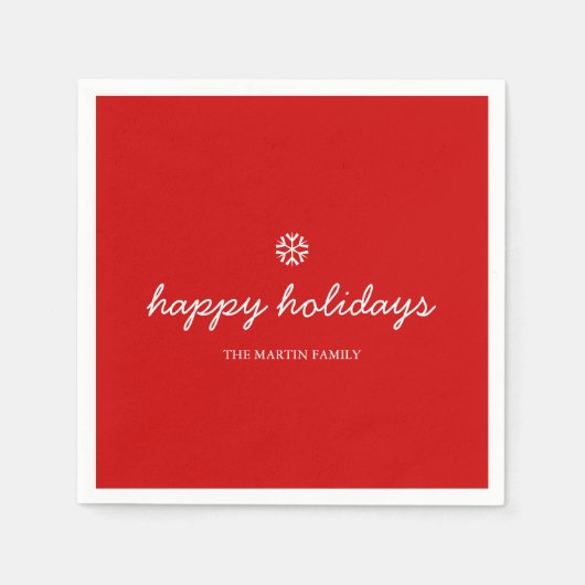 ナプキンハッピーホリデーズスクリプトレッド スタンダードカクテルナプキン (正面)