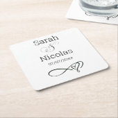 ナプキン結婚ミニマパーソナライズされたリスト スクエアペーパーコースター (アングル)