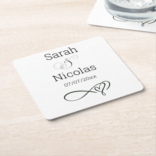 ナプキン結婚ミニマパーソナライズされたリスト スクエアペーパーコースター (アングル)