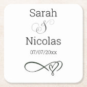ナプキン結婚ミニマパーソナライズされたリスト スクエアペーパーコースター (正面)