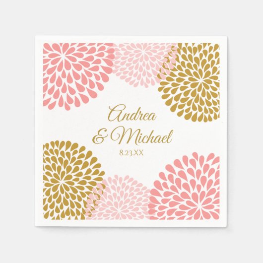 ナプキン | 菊(ピンクと金ゴールド) スタンダードカクテルナプキン (正面)