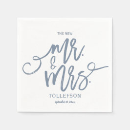 ナプキ結婚ンス |ブラシスクリプト（ほこりっぽい青） スタンダードカクテルナプキン