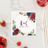 ナプキ結婚ンス | ブルゴーニュ&ネイビーフローラ幾何学模様 スタンダードカクテルナプキン (インサイチュ)