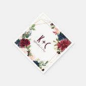 ナプキ結婚ンス | ブルゴーニュ&ネイビーフローラ幾何学模様 スタンダードカクテルナプキン (角)