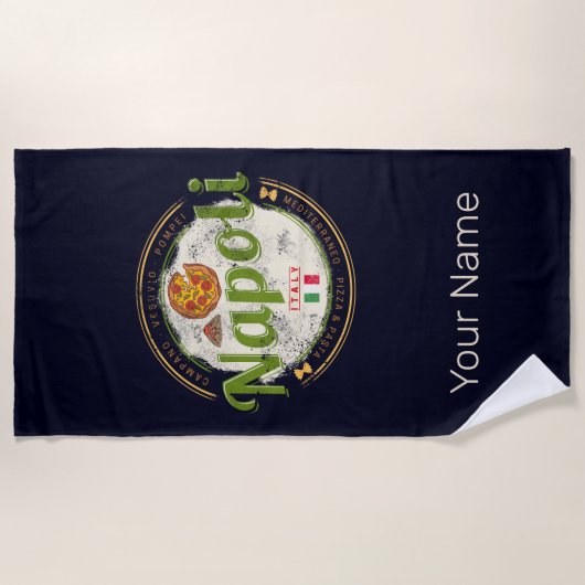 ナプルイタリアレトロヴェスヴィウス&ピザヴィンテージ ビーチタオル (正面)