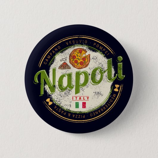 ナプルイタリアレトロヴェスヴィウス&ピザヴィンテージ 缶バッジ (正面)