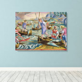 ナプル湾の網とトライデントとの魚釣り キャンバスプリント (インサイチュ (ウッドフロア))