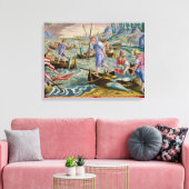 ナプル湾の網とトライデントとの魚釣り キャンバスプリント (インサイチュ (リビング))