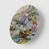 ナプル湾の網とトライデントとの魚釣り ラウンド壁時計 (傾斜)