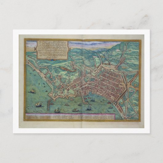 ナポリの地図， 'Civitates Orbis Terrarum'より ポストカード (正面)