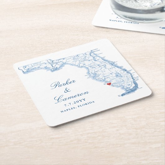 ナポリエレガントフロリダマ結婚ップ スクエアペーパーコースター (アングル)