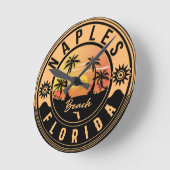 ナポリズフロリダビーチレトロサンセットディ土産 ラウンド壁時計 (傾斜)