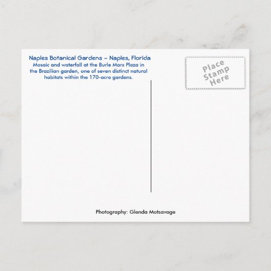 ナポリズフロリダボタニカルガーデン – モザイクウォール ポストカード (裏面)