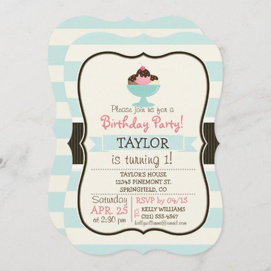 ナポリタンアイスクリームサンデー;さくらんぼ&スプリンクル 招待状 (正面/裏面)