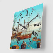 ナポリ港イタリア1800年代 スクエア壁時計 (傾斜)