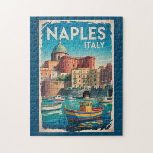 ナポリ湾イタリアイラスト旅行アートヴィンテージ ジグソーパズル