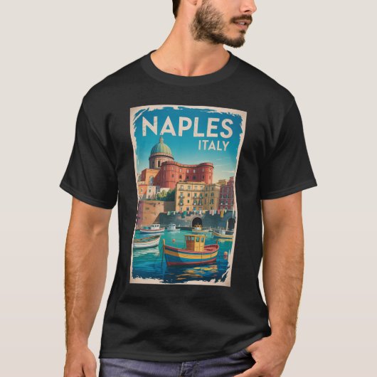 ナポリ湾イタリアイラスト旅行アートヴィンテージ Tシャツ (正面)