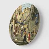 ナポリ通りシーン – Paul G. Fischer 絵画's ラージ壁時計 (傾斜)