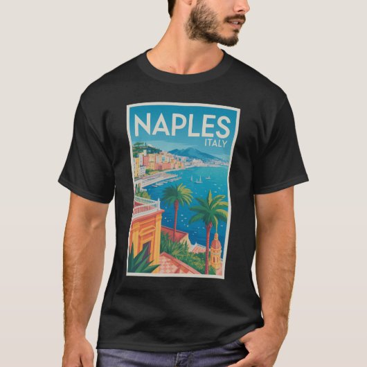 ナポリ イタリア イラスト 旅行 アート ヴィンテージ Tシャツ (正面)