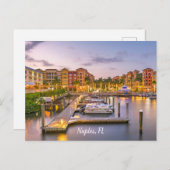 ナポリ、フロリダダウンタウンと夕日のボート ポストカード (正面/裏面)