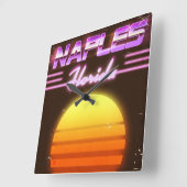 ナポリ・フロリダ1980s旅行ポスター スクエア壁時計 (傾斜)