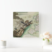 ナポレオンによるイギリスへの海軍攻撃の地図 スクエア壁時計 (ホーム)