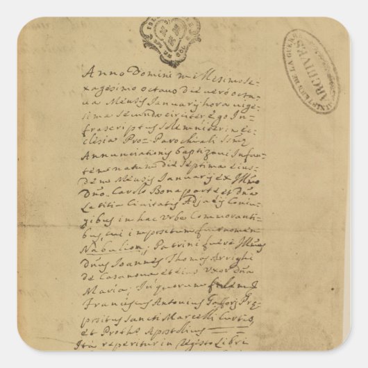ナポレオン誕生証書1769年 スクエアシール (正面)